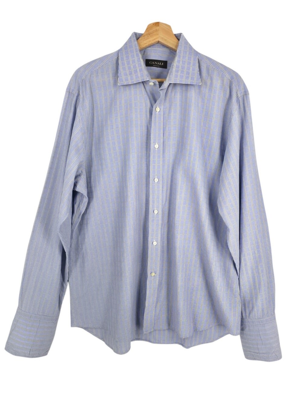 Canali Made in Italy Men’s Blue Plaid Button Down Dress Shirt 43 17